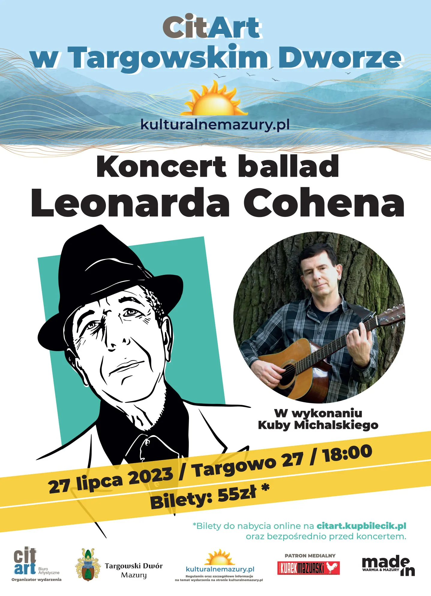 Plakat Koncert muzyki Leonarda Cohena w wykonaniu Kuby Michalskiego